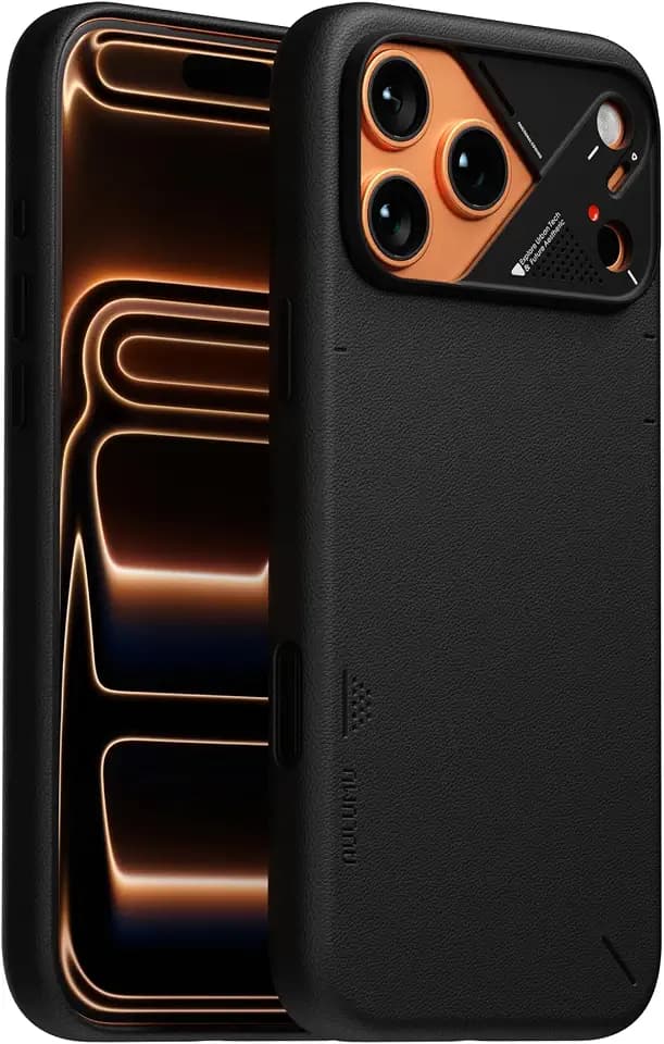 Aulumu A17 Vegan Leather CoolHyper iPhone 17 Pro Case | Camera Control | with Cooling Fins | Luxury Comfort | Compatible with MagSafe | Complete Wrap-Around - Black