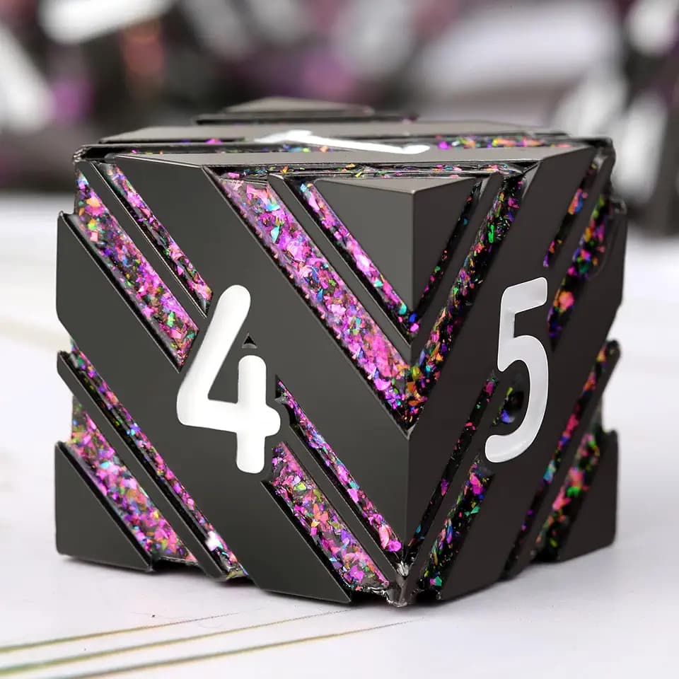 DNDND DND-Würfel aus Metall, gestreift, Metallic-Streifen, mit Geschenk-Metallbox, für Dungeons and Dragons D&D (violette Streifen)