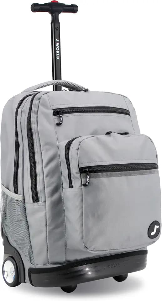J World Sundance Laptop Rolling Backpack for Girls Boys. Roller Bookbag with Wheels, 20 Inch, Grey
