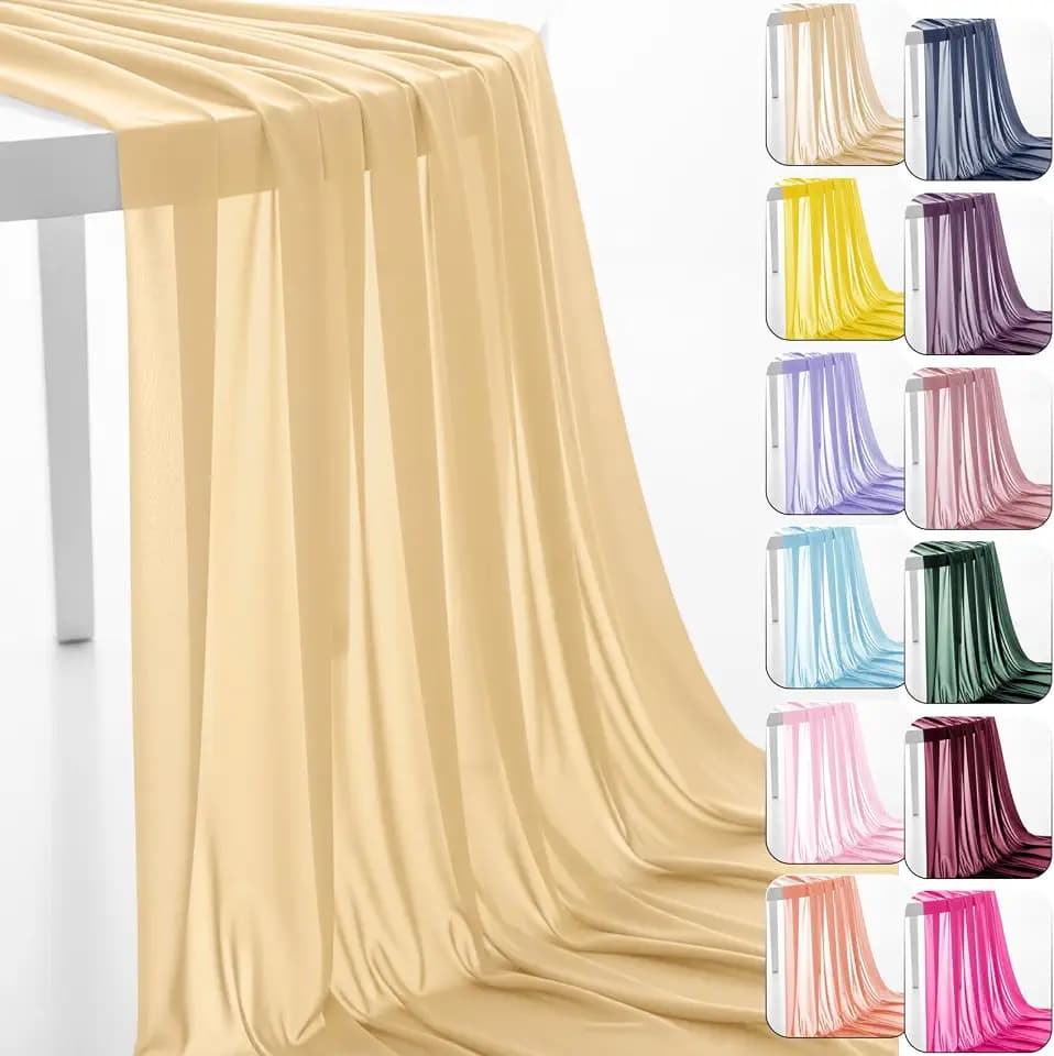 IONTACH Champagne Chiffon Fabric by The Yard 60 Inch X 5 Yards