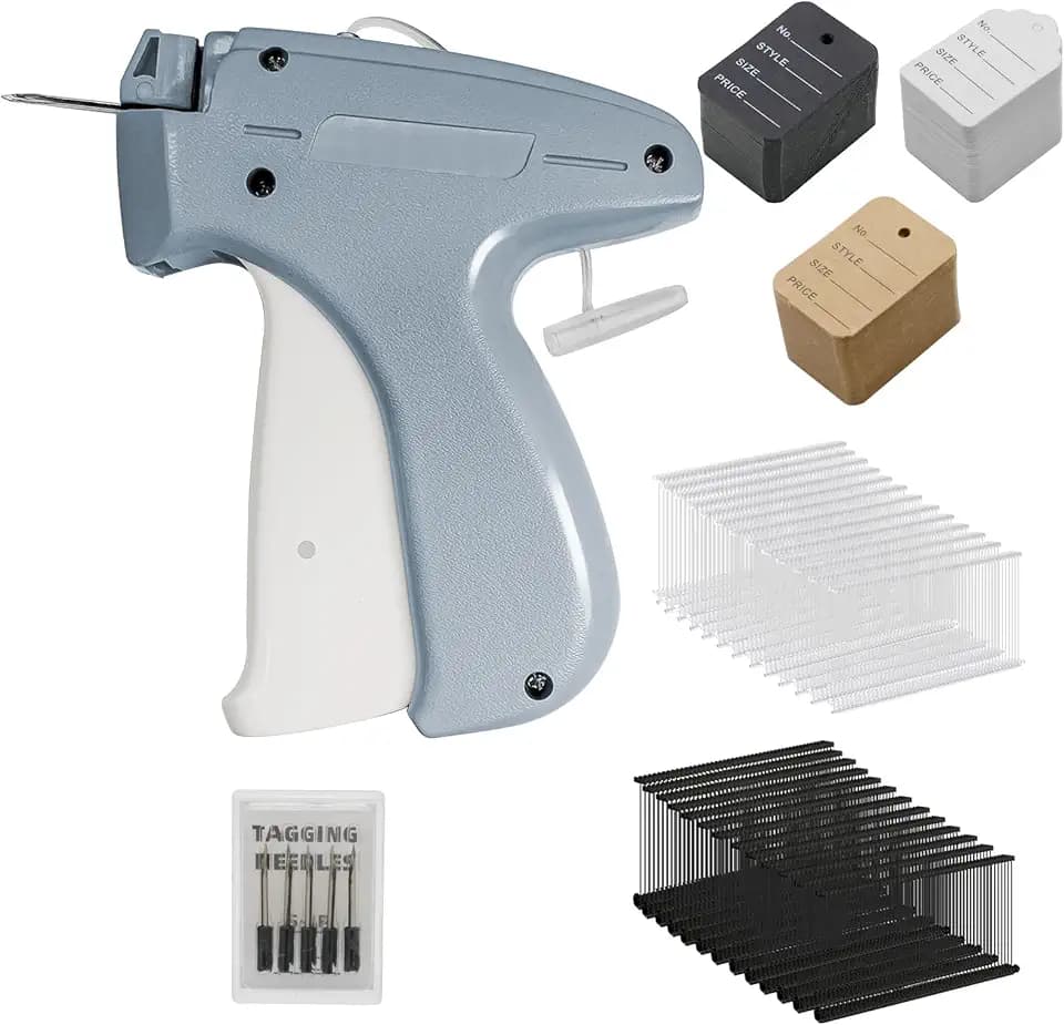 Tagging Gun for Clothing, Standard Tag Attacher Gun with 5 Steel Needles, 2000 pcs 2" Black and White Barbs Fasteners & 300 Clothing Labels, Yard Sale Retail Store Tagging Gun Set (Not Mini Stitch)