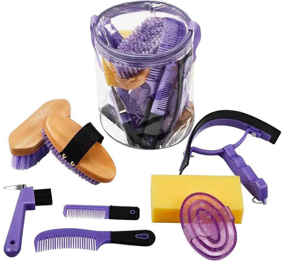 Cunhill 9 Pcs Horse Grooming Kit Tack Room Supplies, Cute, Purple