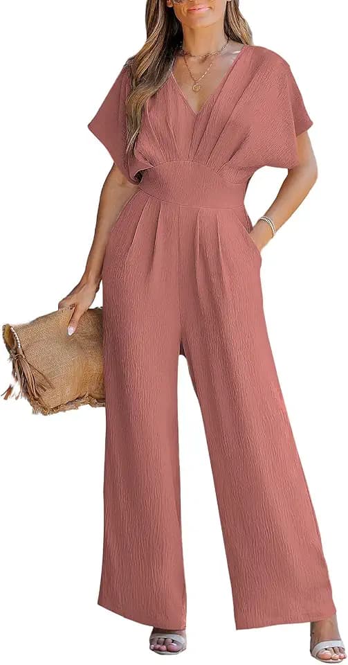 CUPSHE Damen Elegant Jumpsuit V-Ausschnitt Dolman-Ärmel Sommer Playsuit