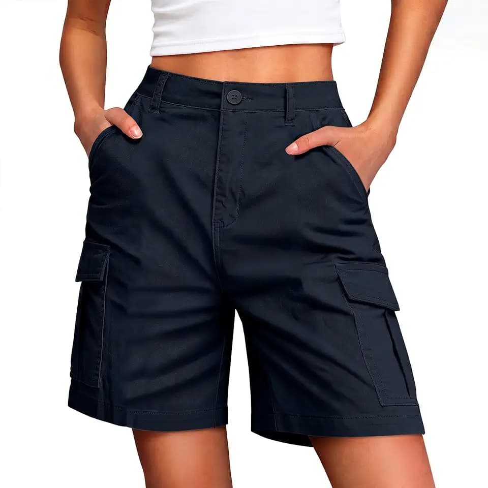 Cargo Shorts für Damen, Elastische Taille, Knielang