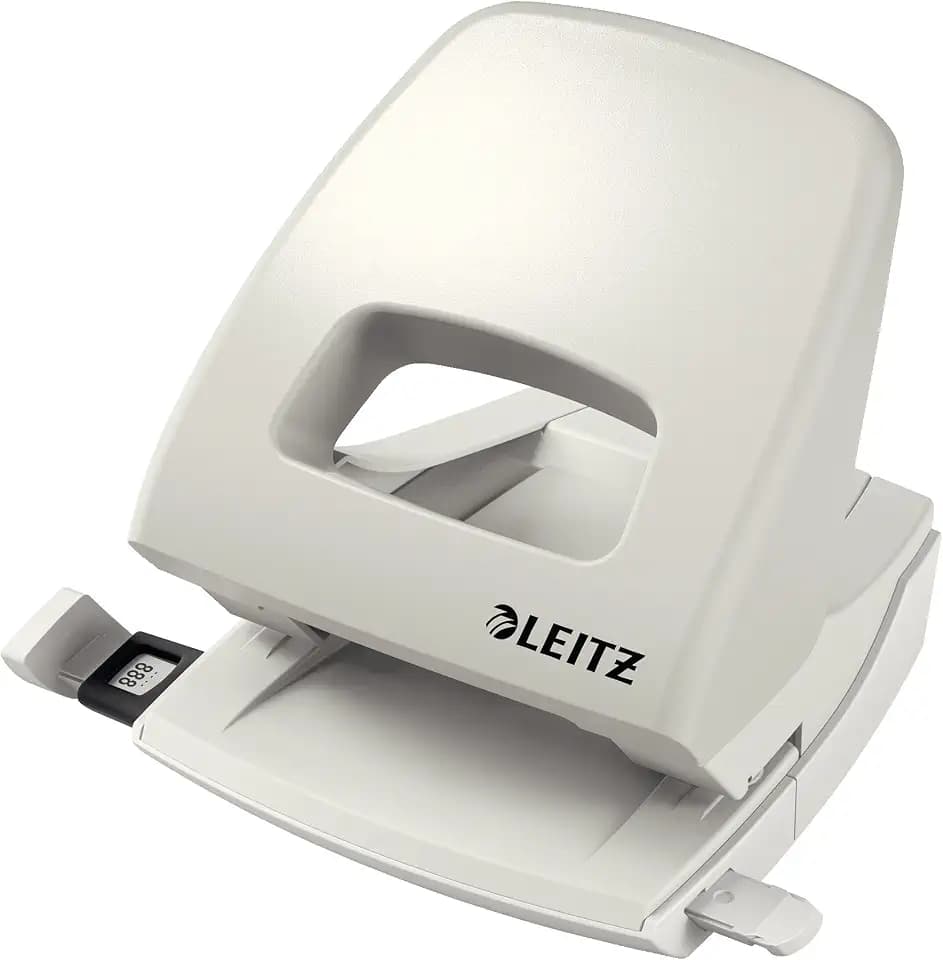 Leitz Büro Locher aus Metall, Für 25 Blatt, Anschlagschiene mit Formatangaben, Ergonomisches Design, grau, NeXXt-Serie, 50050085