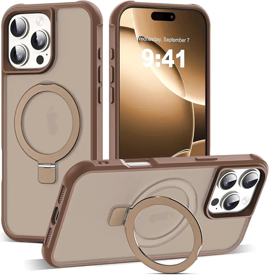 SKYLMW Compatible with iPhone 16 Pro Max Case with Stand,Desert Brown