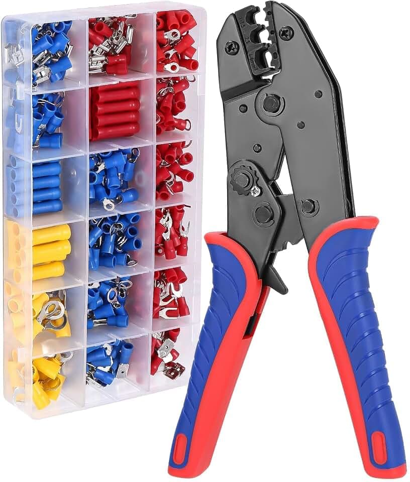 jutyum Crimpzange Kabelschuhe Set für 0,5-6 mm² mit 400 Stück Kabelschuhe und 1200 Klemmen, Chrom, Ergonomischer Griff, Ratschenfunktion, Haushaltsgeräte, Heimwerker, Fahrzeugschaltung