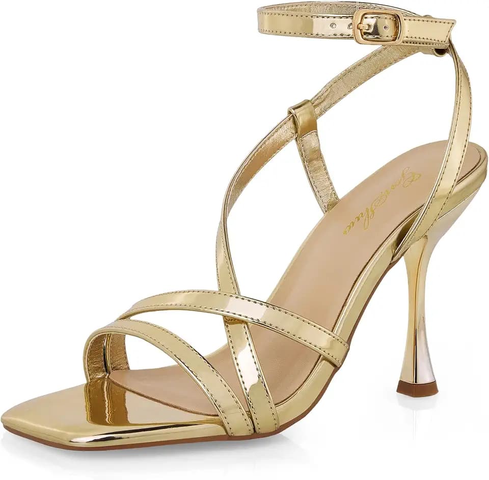GENSHUO Women’s Strappy Heels, Stiletto High Heeled Sandals Open Toe Ankle Strap, Dressy Heels for Party Wedding Evening