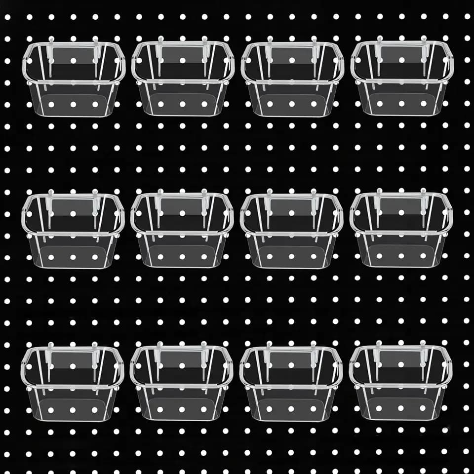 12 Pack Pegboard Boxs, Pegboard Hooks Accessories,Suitable for Items That Cannot be Hung (Transparent Box)