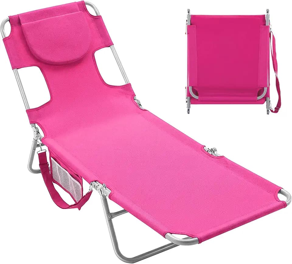 Folding Beach Lounge Chair with Face Hole, Portable Pool Chair for Adults