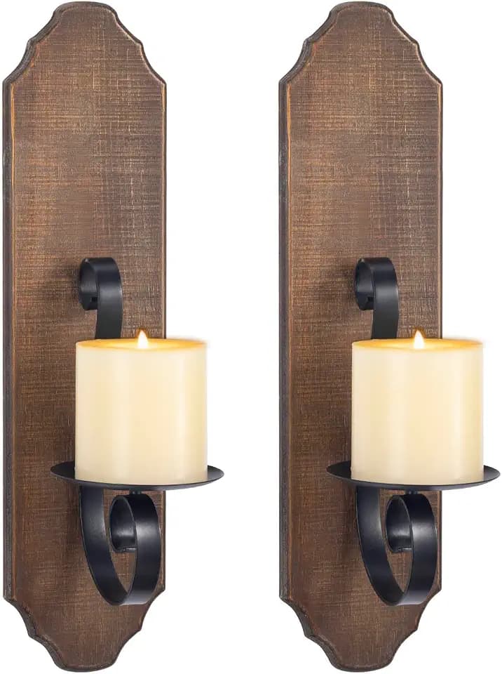 ZYOOO Wandkerzenhalter-Set Holz aus Metall (2er Set),Kerzenhalter auf rustikale Holz,Wandleuchter,Wand Deko