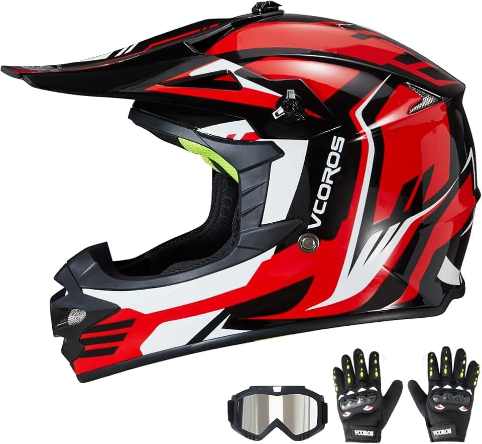 VCOROS Kids Dirt Bike Helmet M-001 DOT Approved Set with Goggles Gloves