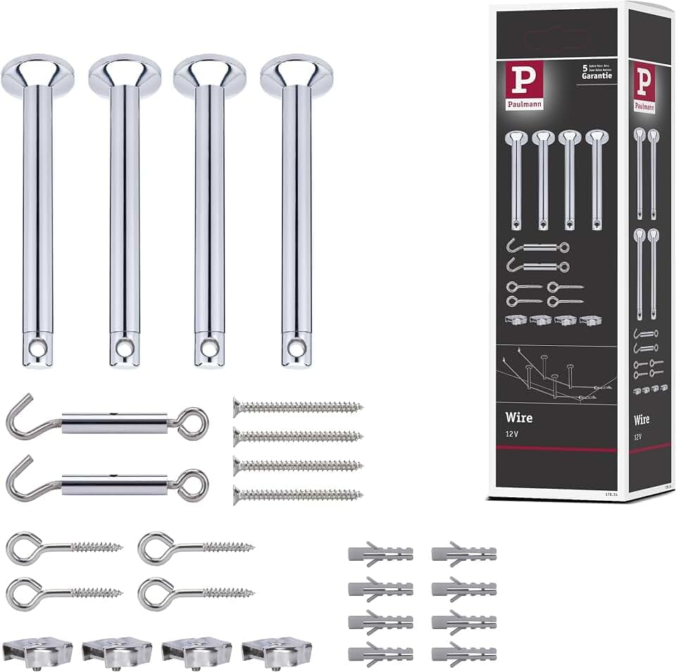 Paulmann 17834 Seilsytem Seil-Zubehör Spann-Montage-Set 165 mm Chrom Zubehör Halogen Seilsysteme 12V enthält Umlenker Seilösen