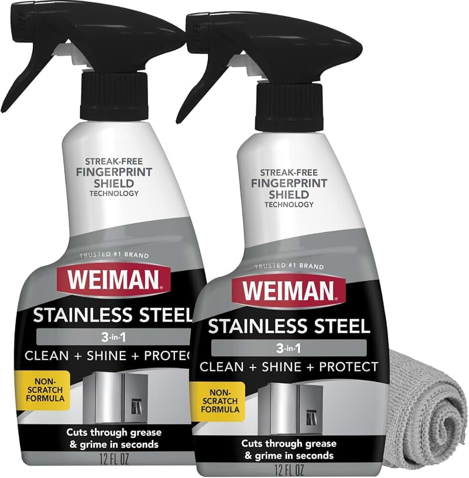 Weiman Stainless Steel Cleaner & Polish Kit, 2 Pack with Microfiber Cloth