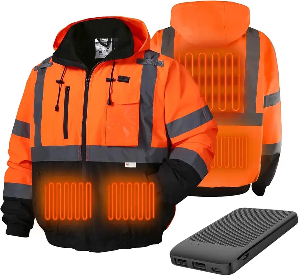 SKSAFETY Professional Level Heated Jacket, Class 3 Hi-Vis Waterproof, 3M Reflective Tape, Construction Coats for Cold Weather