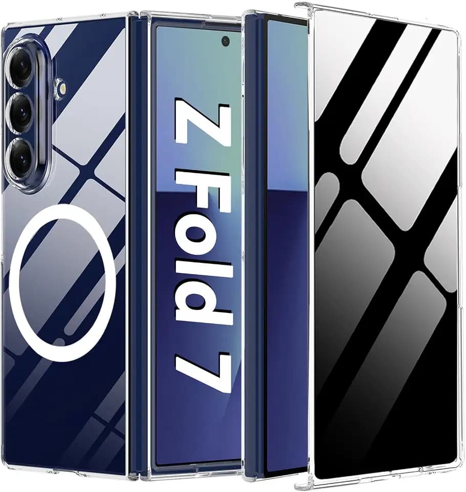 für Samsung Galaxy Z Fold 7 Magnetische Hülle mit Sichtschutzfolie [kompatibel mit MagSafe],Ultradünn Anti-Vergilbung HandyHülle Stoßfest Kratzfest Schutzhülle für Samsung Z Fold 7,Clear