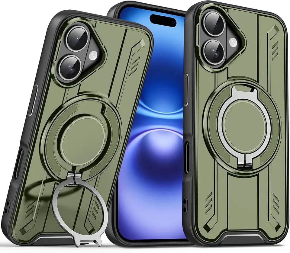Desinged for iPhone 16 Pro Case with 360 Magnetic Stand, Compatible with MagSafe, Camera Full Protection, Shockproof Phone Case for iPhone 16 Pro, Green