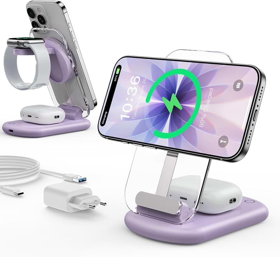 Ladestation Apple Watch und iPhone Kompatibel mit MagSafe Ladegerät Purple