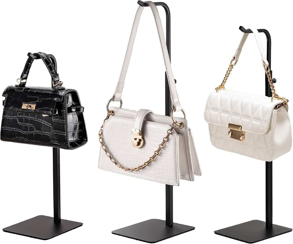 pickpiff 3er-Pack Geldbörsenhalter, Handtaschen-Präsentationsständer: schwarzer Kleiderbügel für Taschen, Geldbörsen und Kranz, verstellbarer Hakenständer für Tischplatte, Schrank und Einzelhandel für