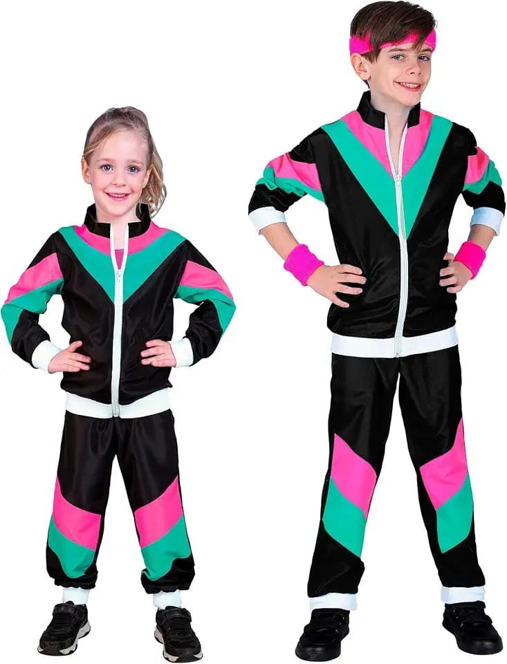W WIDMANN MILANO Party Fashion - Kinderkostüm Trainingsanzug | Jacke und Hose, Retro 80er Jahre Outfit, Jogginganzug für Karneval, Mottoparty