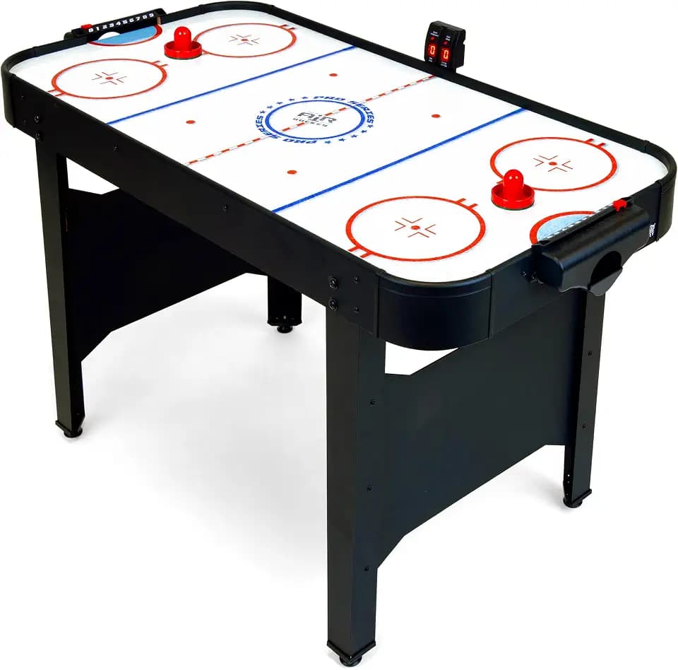 GoSports 48 Inch Air Hockey Arcade Table - Oak or Black - Includes 2 Pushers, 3 Pucks, AC Motor, and LED Scoreboard