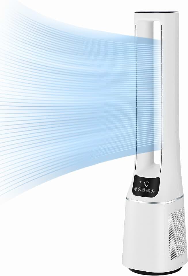 Midea MFP-120 (WH) 2 in 1 Turmventilator Leise 38dB Luftreiniger CADR 120 für 47.6 ㎡ LED Display Fernbedienung Oszillation 12H Timer Weiß