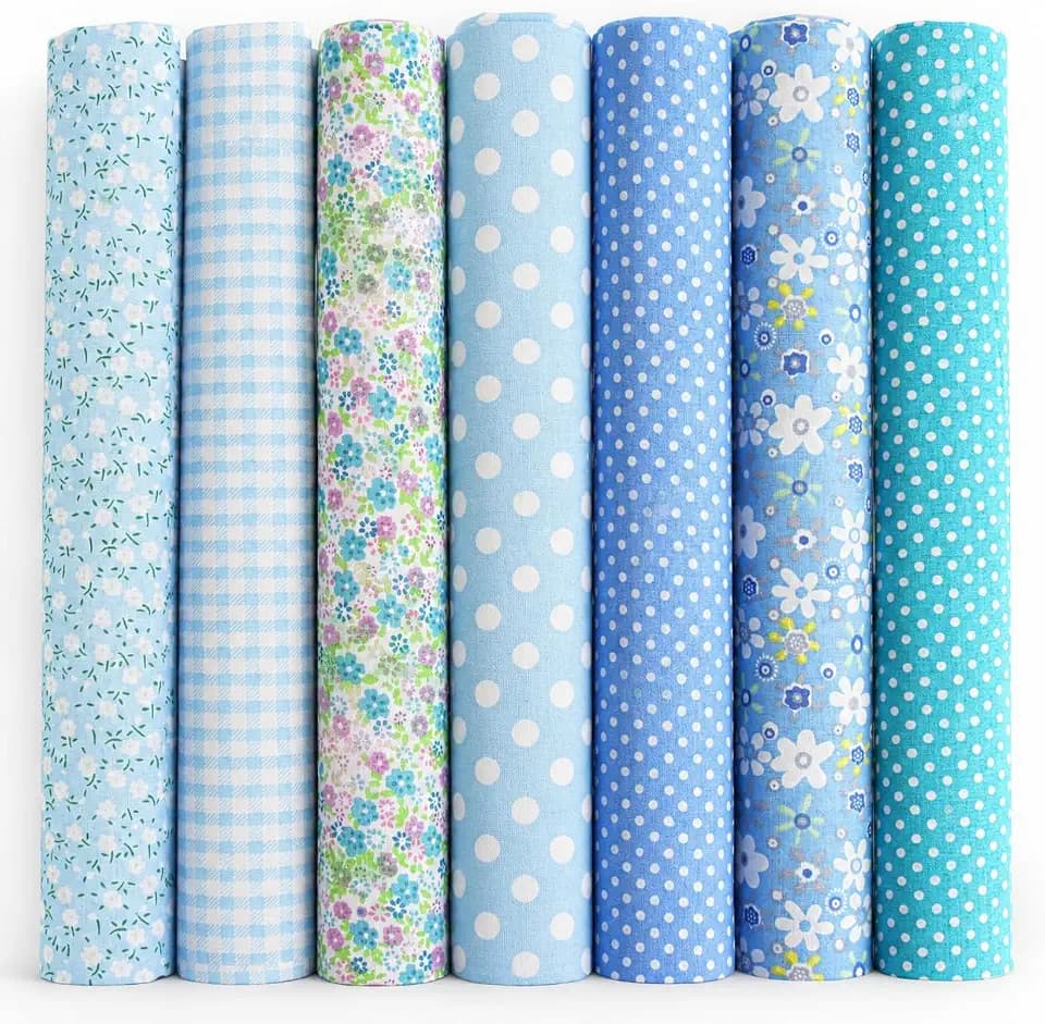 Stoffbündel Fat Quarters – 50,8 x 50,8 cm, vorgeschnittene Baumwolle zum Nähen, Patchwork, Basteln und Heimdekoration – weiches, strapazierfähiges und mehrfarbiges Material (blau), 7 Stück