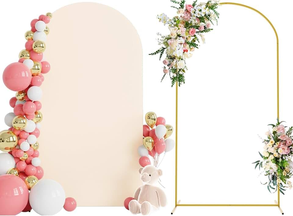 Wokceer 7.2FT Arch Backdrop Stand and Cover Set,Arch Stand with Beige Cover