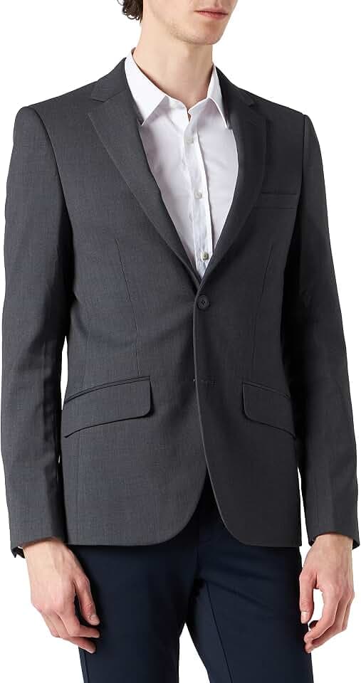 Find Herren Slim Fit Anzugjacke, Grau (Anthrazit), 48R, Label: 38R