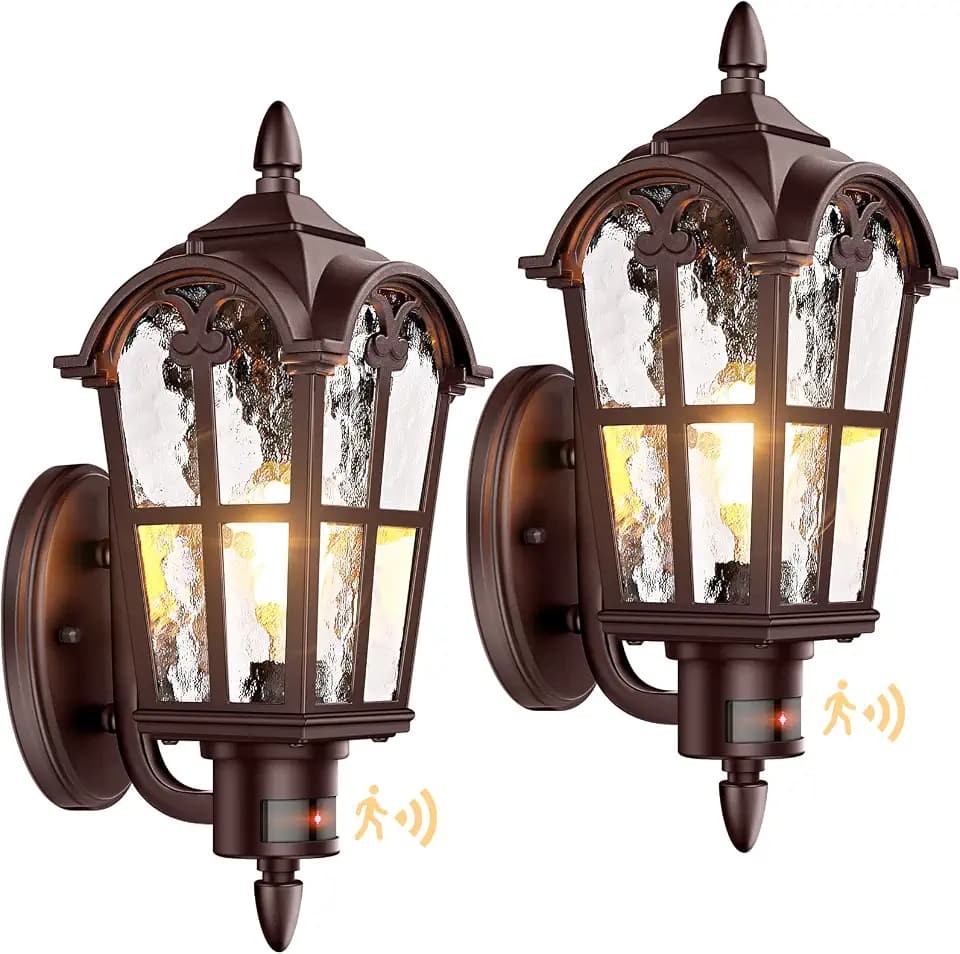 BesLowe 2-Pack 16” Large Motion Sensor Outdoor Wall Lights, Brown