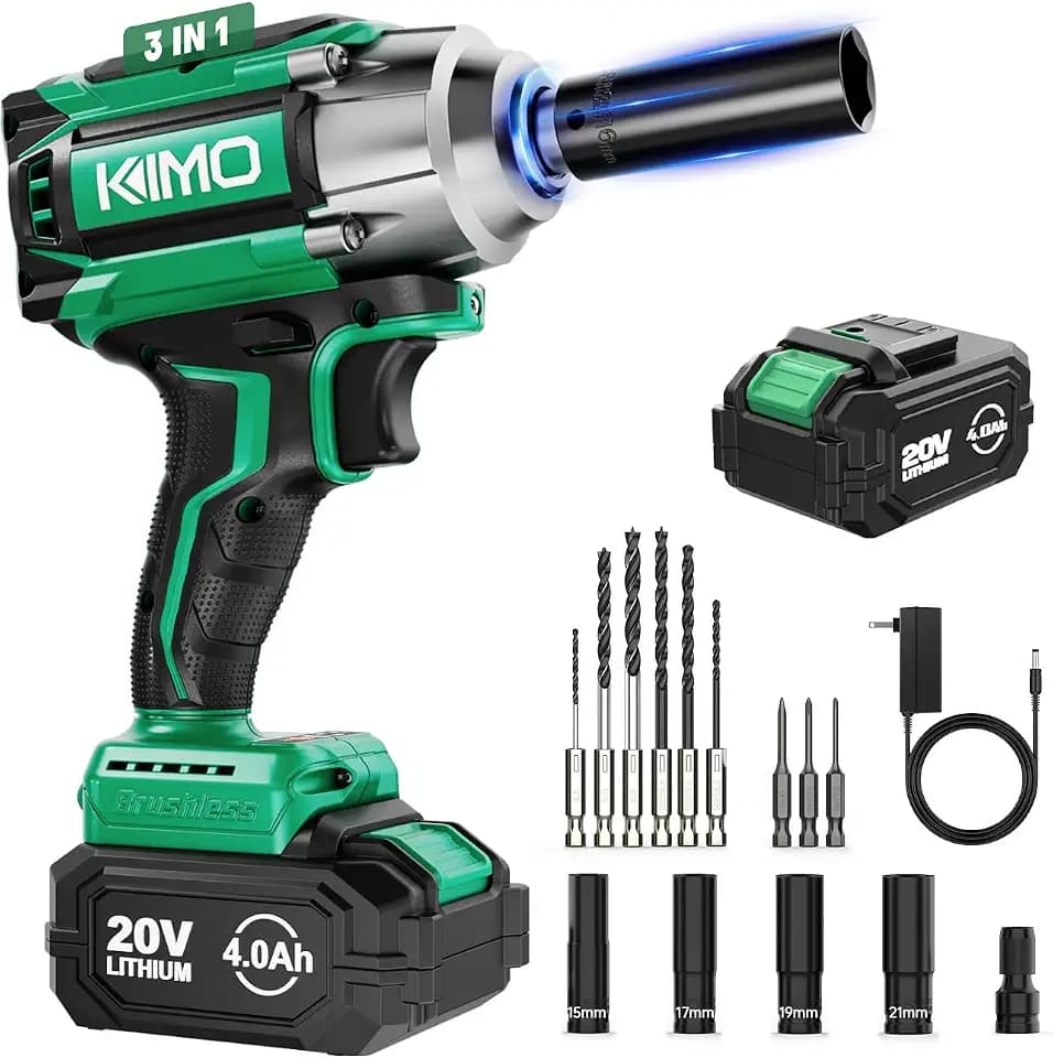 KIMO Impact Wrench 1/2 Cordless, Impact Gun for Car Tire, 20V Impact Driver