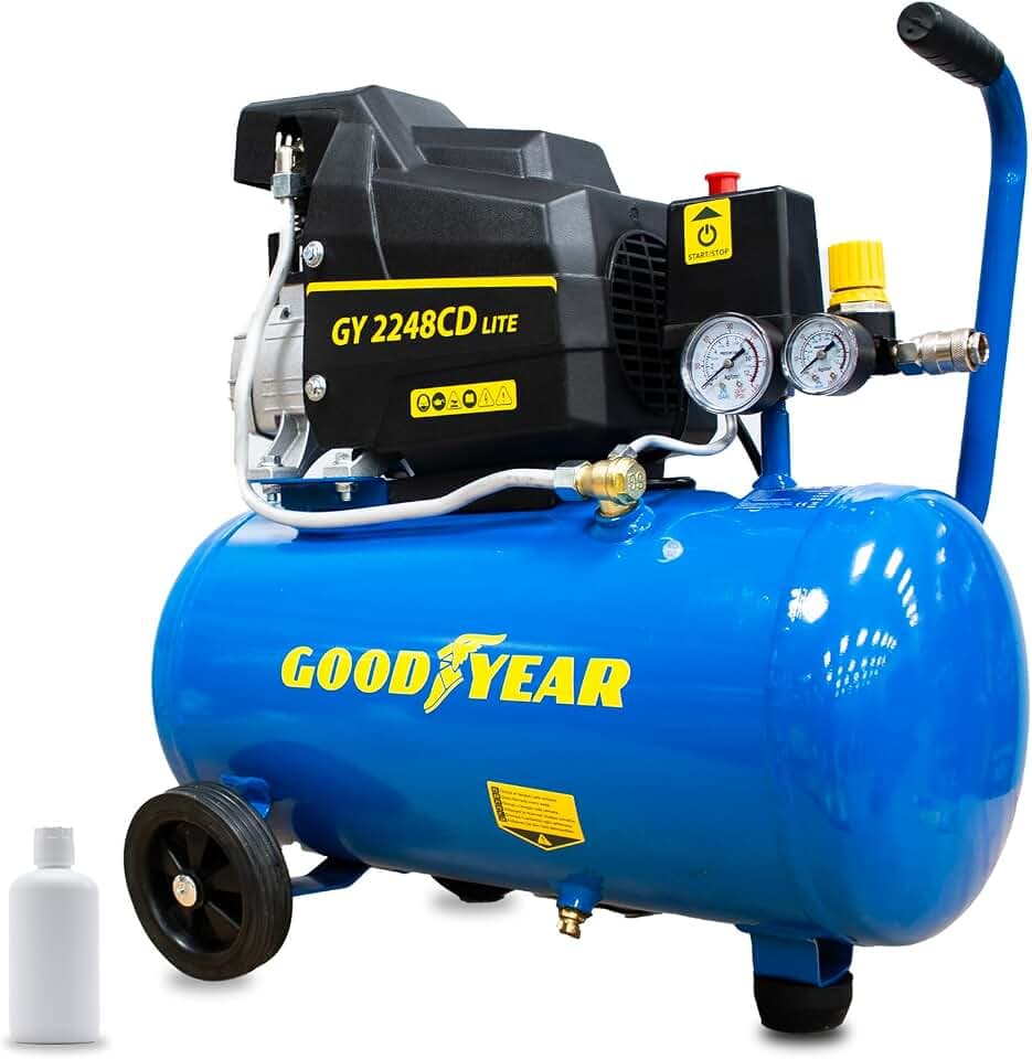 Goodyear - Elektrischer Kompressor-Induktionsmotor 24 Liter 2CV 230 V - 50 Hz Kompressor 165 Liter/Minute Saugleistung. 2.800 U/min. Nenndruck 8 bar. 97 dB
