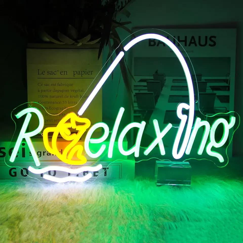 Relaxing Neon Sign Fishing LED Sign Fish Neon Light for Wall Man Cave Decor