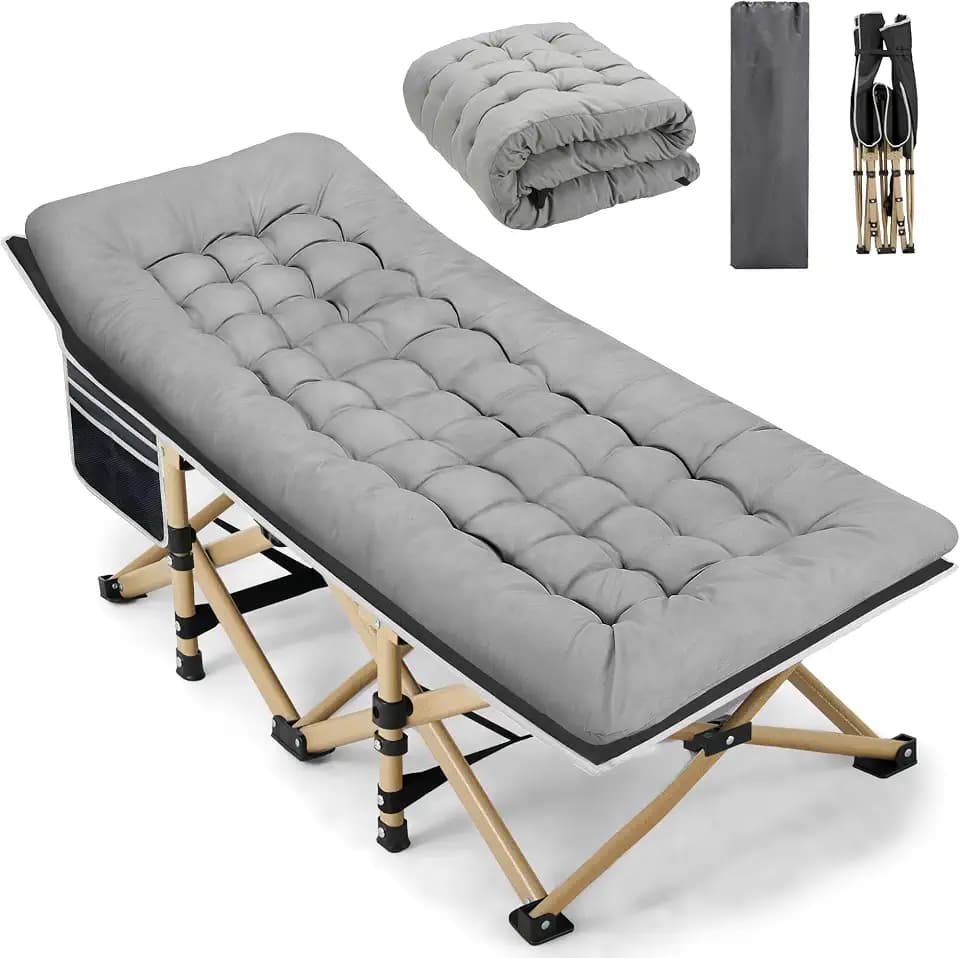 Fragess Portable Camping Cot, 600LBS Max Load, Extra Wide with Thick Mattress, Folding Cot for Outdoor Camping/Office, Home Nap (Grey)