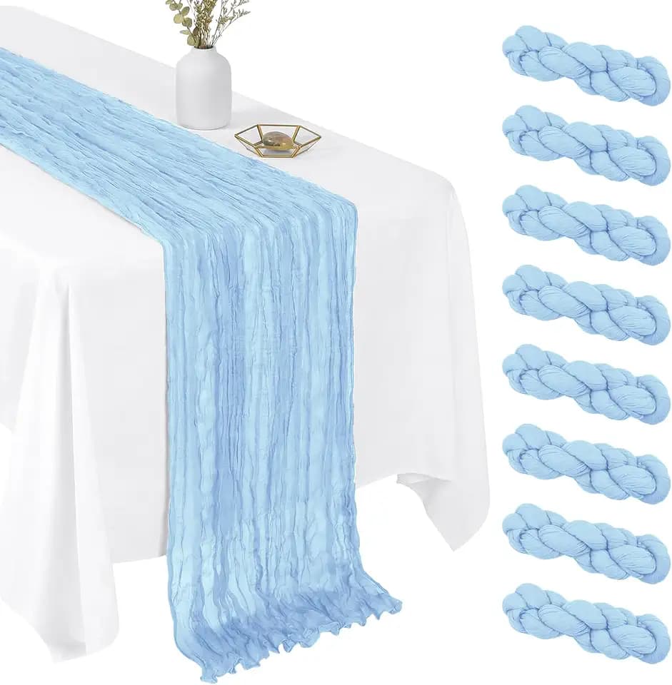 8 Pack Baby Blue 17 x 108 Inch Cheesecloth Table Runner - Boho Gauze Sheer Fabric for Wedding Baby Shower Party Home Decor