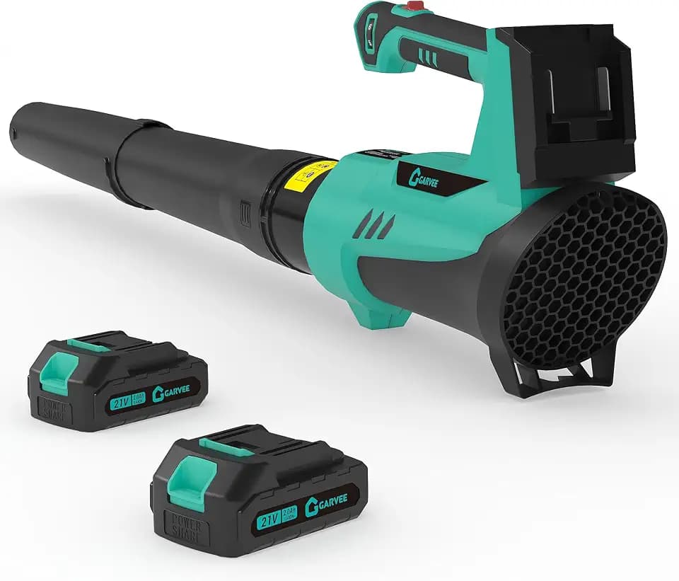 Garvee Leaf Blower Cordless - 550 CFM / 21V Powerful 2 * 2.0Ah Batteries and Charger, 6 Speed Modes, Lightweight Leaf Blowers for Lawn Care, Patio, Dust, Blowing Leaves 40 Mins Long Runtime
