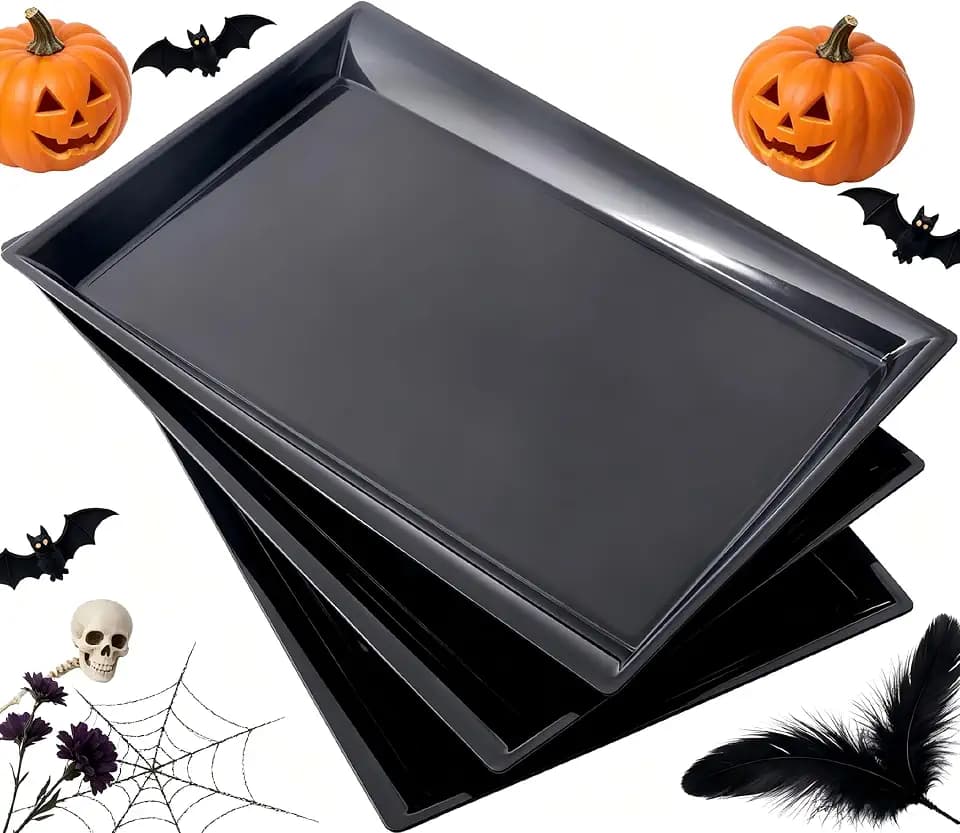 Supernal 12 Pack Black Plastic Serving Trays and Platters (15 x 10 Inches)
