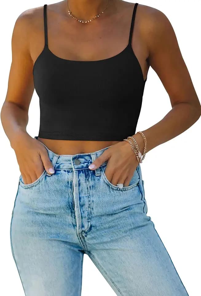 REORIA Women's Sexy Adjustable Spaghetti Strap Double Lined Seamless Camisole Tank Yoga Crop Tops