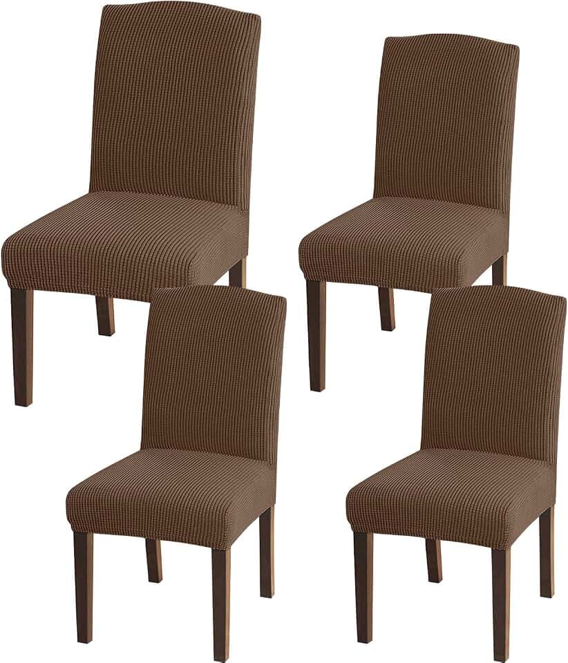 Granbest Schonbezüge für Esszimmerstühle, hohe Dehnbarkeit, universelle Passform, Jacquard, Parson, abnehmbare Stuhlschoner für Esszimmer, Küche, Restaurant und Hotel (4er-Set, braun)