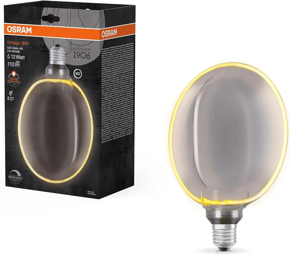 Osram Vintage 1906 Globe 183 Filament O Lampe, 4 W, 110 lm, 1800 K, 818 angenehmes Warmweiß, Smoke, IP 20, bleifreies Glas, 183 mm, E27 Fassung