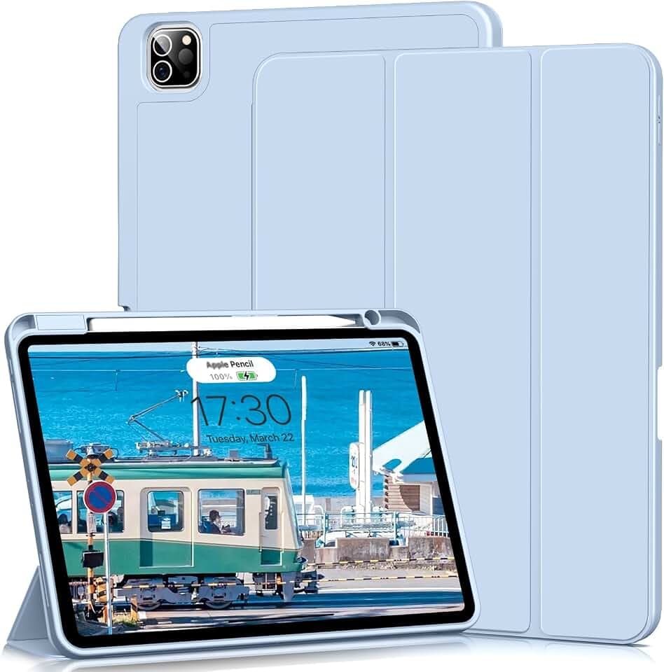 Hülle für iPad Pro 11 4./3./2. Generation, Hülle mit Stifthalter für iPad Pro 11 Zoll 2022/2021/2020, Unterstützt das Aufladen des Pencil 2, Weiche Silikon Schutzhülle, Blau