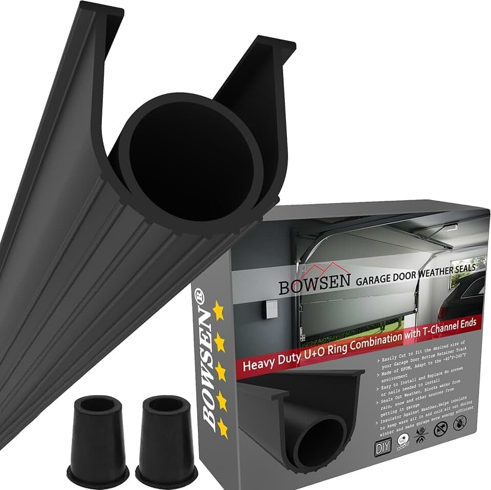 BOWSEN Garage Door Bottom Seals Weatherproof Weather Stripping Threshold Buffering Sealing High Performance EPDM Rubber Resistance Gasket Black 1/4 Inch T-End, 10FT Long