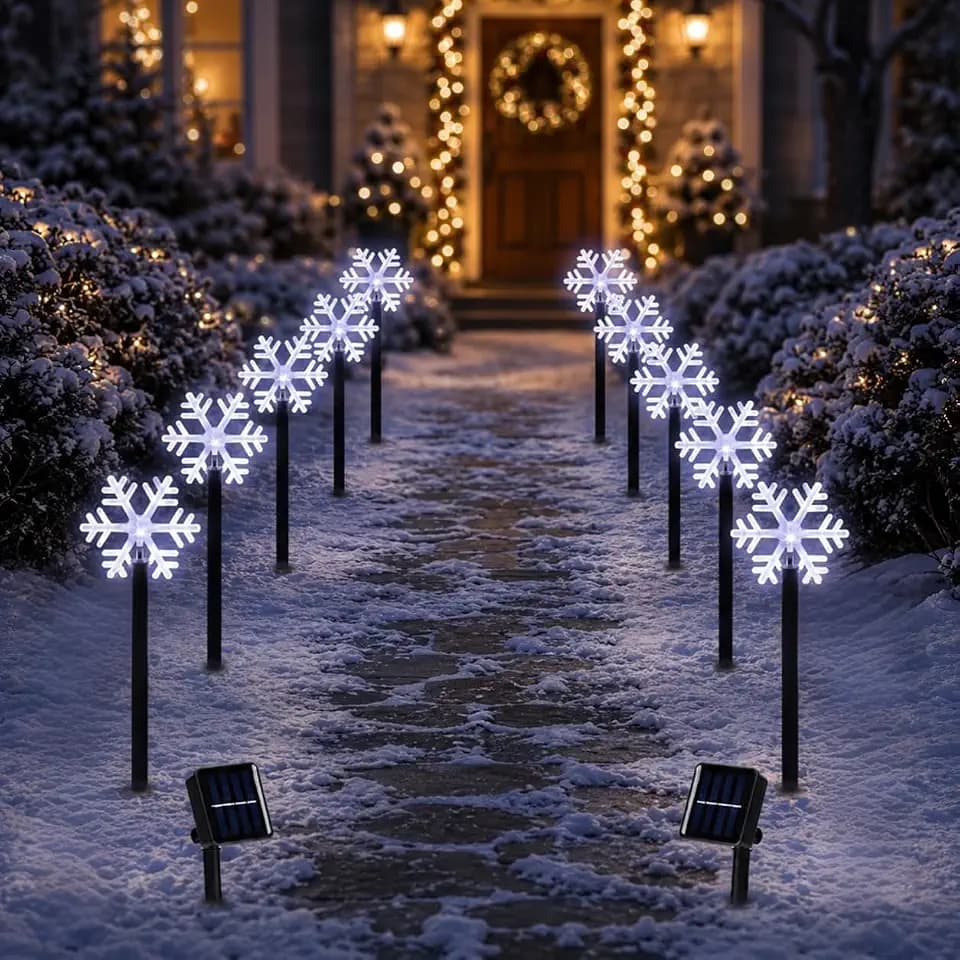 BRIGHTDECK Snowflake Solar Christmas Lights Outdoor, 10 Pack Yard Stakes