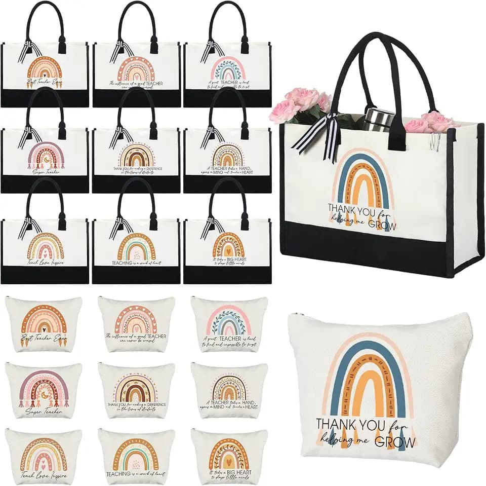 Sweetude 20 Pack Teacher Appreciation Canvas Tote Bag with Pouch Fresh