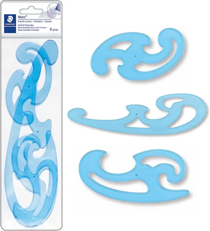 STAEDTLER Mars 571 Burmester-Kurvenlineal – 3-teiliger Satz | Kurvenschablone für unregelmäßige Kurven, blautransparent – Formzeichner – Art.-Nr. 571 40 WP