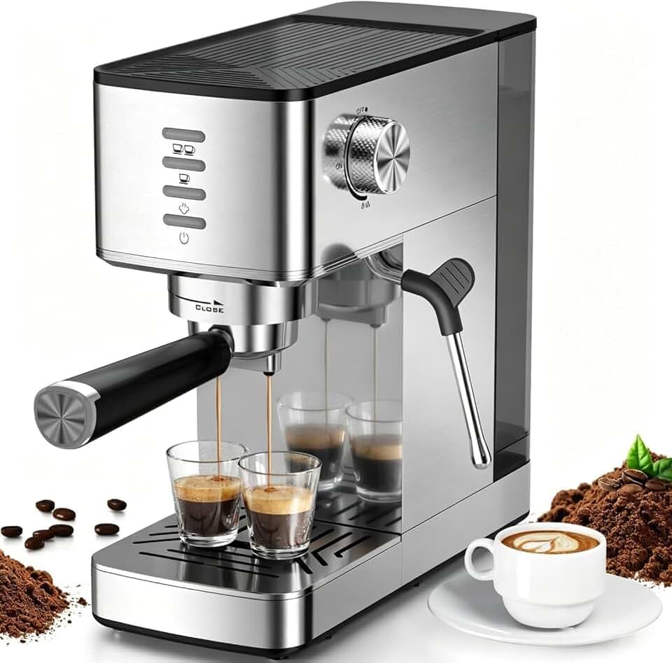 Electactic Espresso Machine with Steam Wand | 20-Bar Par Pump, Fast Cold Brew Function, 37oz Removable Water Tank, Stainless Steel Compact Coffee Maker for Home, Cappuccino & Latte
