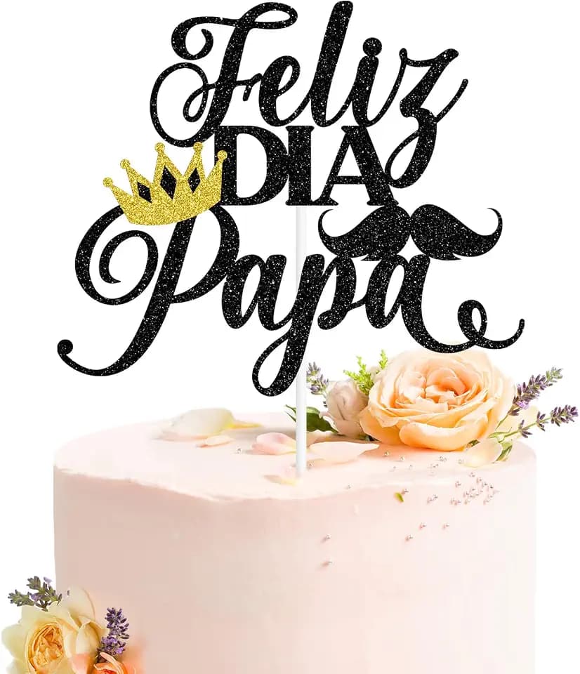 Feliz Dia Papa Cake Topper, Spanish Father's Day Decor, Happy Father's Day, Fathers Birthday Party Decorations Black Glitter