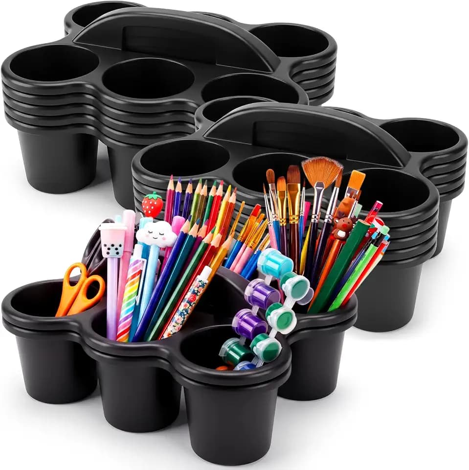 12 Pack Classroom Caddy Organizer with Handle 6 Compartment,Black