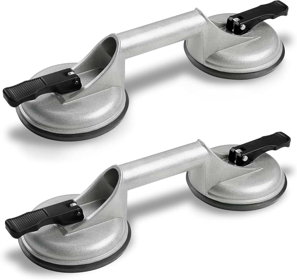 2 Stück Saugheber Glassauger Glasheber Fliesenheber Saugheber Glas Aluminium Vakuumheber Gummisauger Saugnäpfen Suction Lifters für Transport Fliesen, Glas, Woods Boden, Glatte Oberfläche（grau）