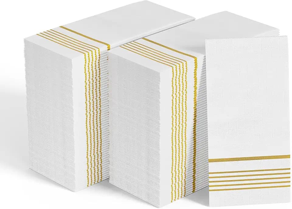 600 Gold Disposable 3 Ply Paper Dinner Napkins, Guest Hand Towels